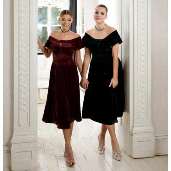 💕HILL HOUSE💕 The Akilah Nap Dress ~ Emerald Green Velvet Small S NWT - Picture 5 of 16